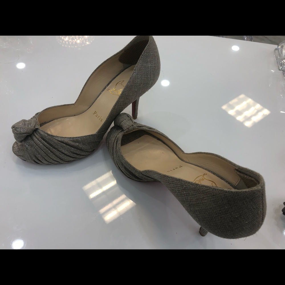 Christian Louboutin metallic beige peep toe pump